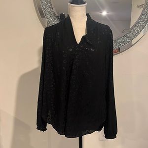 Michael Kors black leopard print Large long sleeve blouse